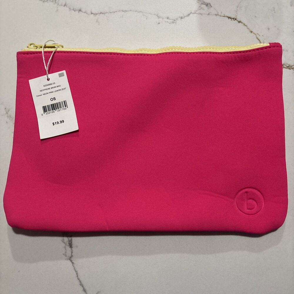 Cotton On Body Neoprene Bikini Bag Cosmetic Bag  Neon Pink Lemon Zest